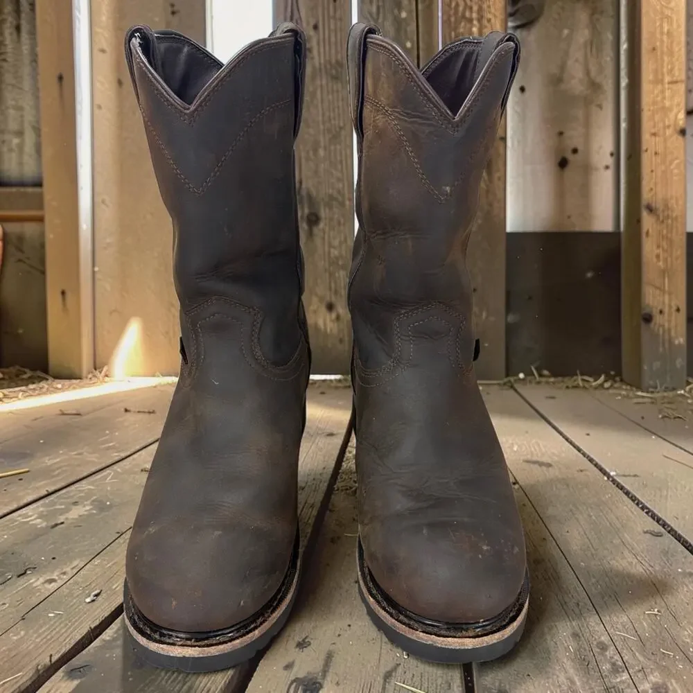 Justin Work Boots Mens 10.5 D Brown Leather Waterproof Western SE4960 Pull On EH